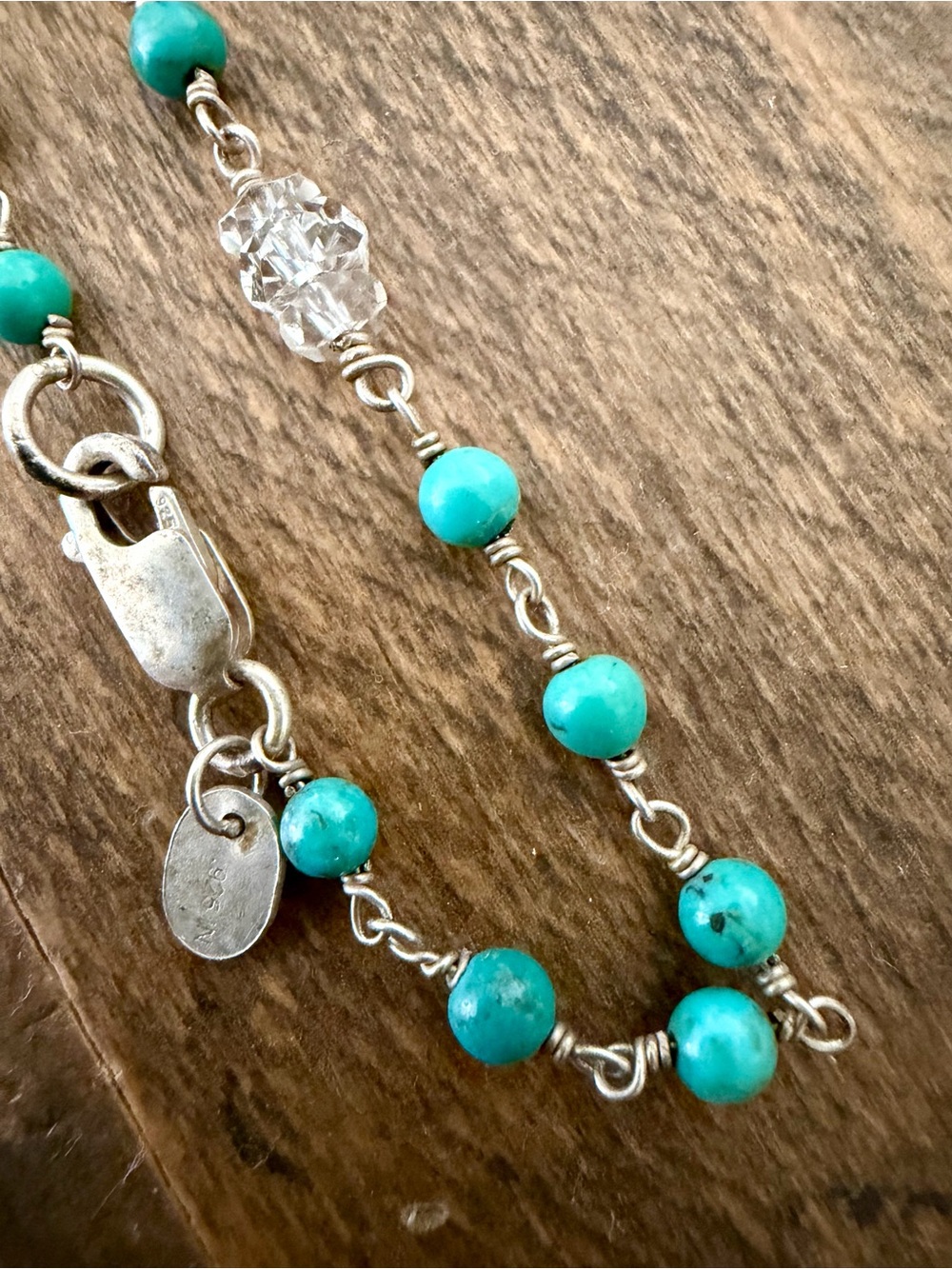 DEB GUYOT DESIGNS STERLING SILVER TURQUOISE & HERKIMER QUARTZ BEADED NECKLACE